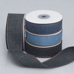 Double-Sided Denim Ribbon With Orange Stitching For DIY Hair Bows Clothing Sewing Apparel Accessories Denim Fabric Ribbon
