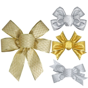 Grande Fiocco per Puntale Albero di Natale Glitterato Reticolo a Diamante Poliestere Fiocchi Decorativi per Festa Casa Oro Argento