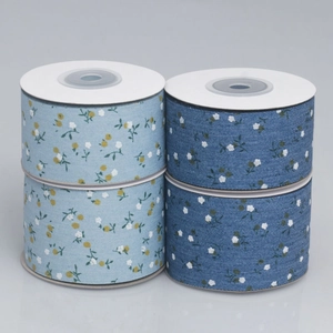 Floral print ribbons in light and dark blue for DIY hair bows and gift wrapping