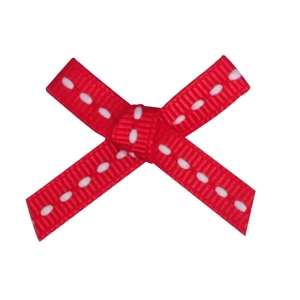 Red grosgrain ribbon bow with white stitched edges for DIY gift box decoration