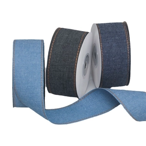 Three-color denim fabric ribbons with contrast stitching for DIY bow hair accessories