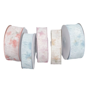 Floral print chiffon ribbon set with frayed edges for gift wrapping and DIY crafts