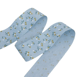Floral print satin ribbon in light blue for DIY hair accessories and gift wrapping