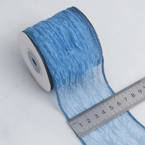 Blue pleated transparent chiffon ribbon for floral arrangements and DIY crafts