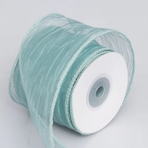 Mint green pleated organza ribbon with wired edges for DIY floral bouquets