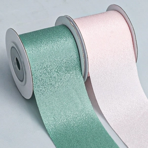 Matte elastic polyester ribbons in turquoise and pink for DIY gift and cake decor