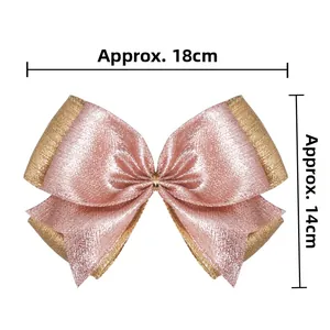 Pink and gold glitter plaid bow tie ornament with 18x14cm dimensions for festive decor