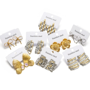 Gold-plated stainless steel earrings set featuring bowknot, flower and butterfly designs