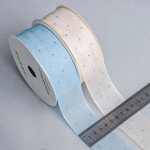 Light blue and cream chiffon glitter ribbons for flower gift boxes and DIY bows