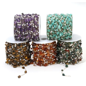 DIY necklace chains with natural irregular stones and pearls on spools for jewelry making