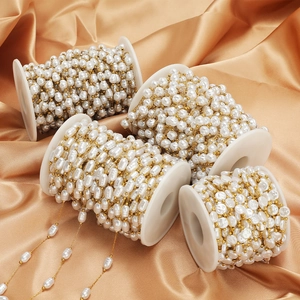 Catena di perle barocche ABS con perline dorate su bobine per accessori per gioielli fai da te