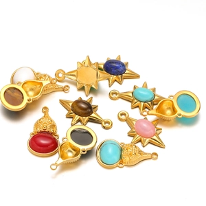 Stainless Steel Gourd Eight Pointed Star Natural Stone Pendants Gold Plated DIY Jewelry Making Necklace Charms Accessories