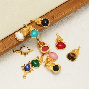 Vintage stainless steel gourd and star charms with natural stones for DIY jewelry making