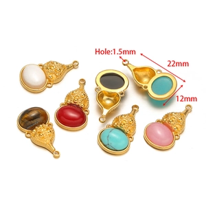 Stainless steel star gourd natural stone pendants in various colors for DIY necklaces