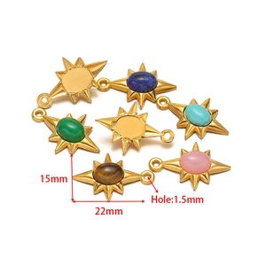 Octagram star stainless steel pendant with natural stones in 22mm x 15mm size