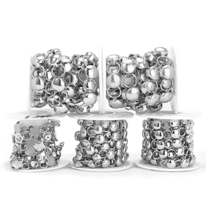 Five styles of DIY punk stainless steel floral and bead chains on white spools