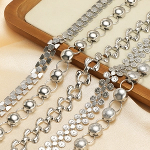 Five assorted stainless steel punk style chains featuring silver plating and floral patterns