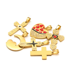 Stainless Steel Cross Pendant With Enamel Rhinestone Gold Plated Anchor Evil Eye Heart DIY Jewelry Making Pendants