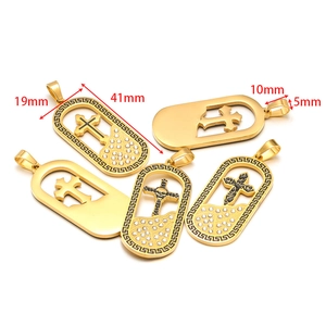 Halskette mit hohlgekreuztem Anhänger aus Edelstahl mit Strass und griechischem Muster