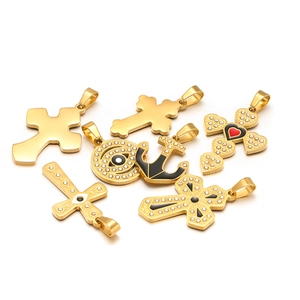 Exquisite gold stainless steel cross pendants with enamel eye and heart charms