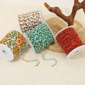 6mm gold-plated stainless steel heart chain in white, red, and turquoise for DIY jewelry