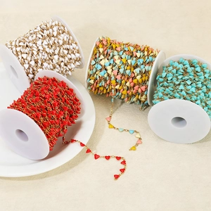 6mm gold stainless steel heart enamel chains for DIY jewelry making in multiple colors