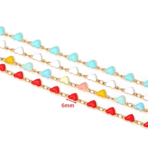 Colorful 6mm heart enamel bead chain in gold finish for DIY jewelry necklaces