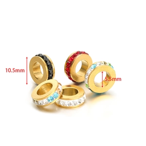 Goldene Edelstahlperlen mit großem Loch und bunten Strasssteinen für DIY Schmuck