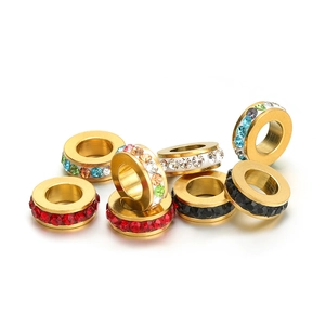 Goldene Edelstahlscheibenperlen mit eingelegten Kristallen für DIY-Schmuckherstellung