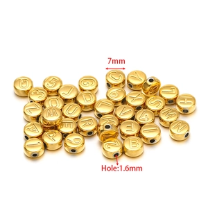 7mm gold stainless steel round number beads with 1.6mm hole for DIY jewelry making