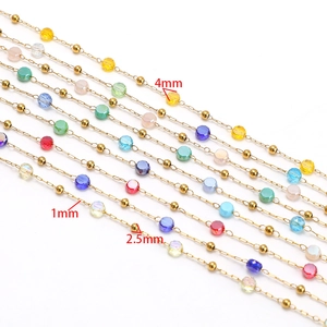 Colorful crystal beads on handmade gold stainless steel chain with 4mm bead detail