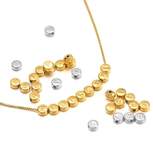 Custom gold and silver stainless steel alphabet and number beads on a box chain necklace