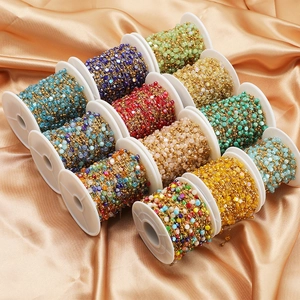 Colorful crystal bead chain rolls on spools for DIY stainless steel jewelry making