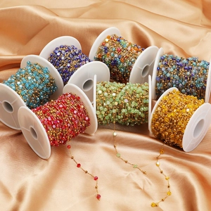 Colorful faceted crystal bead chain on gold stainless steel spools for DIY jewelry making