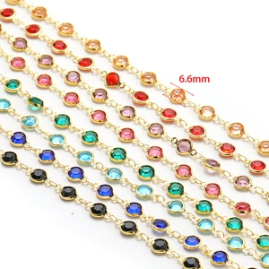 Cadena de cuentas de vidrio coloridas de 6,6 mm con base de acero inoxidable dorado DIY