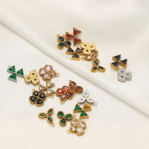 Gold plated stainless steel heart and geometric pendants with colorful crystals
