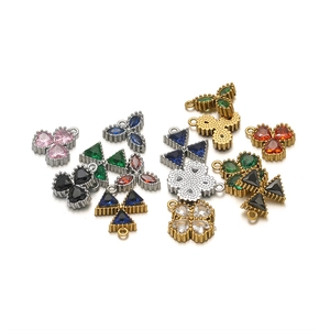Polished gold and silver heart and clover pendants with colorful zircon inlays for DIY jewelry
