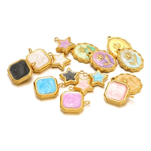 Colorful stainless steel star and rectangle charms with enamel marble texture for DIY jewelry