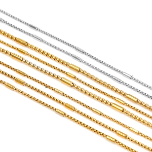 Detail of vacuum plated stainless steel square pearl tube chains for DIY jewelry making