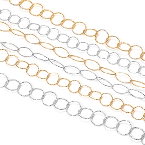 Gold and silver stainless steel satellite chains with textured oval links for DIY jewelry