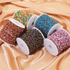 Cinq rouleaux de chaînes en émail à paillettes en cœur inox pour création de bijoux