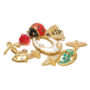 Pendentif Cœur Rose en Acier Inoxydable Insecte Breloques Strass Plaqué Or Goutte d'Huile Pendentifs pour DIY Collier Boucle d'Oreille