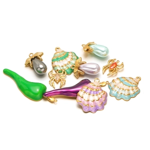 Stainless Steel Chili Pepper Spider Shell Pendant Charm Gold Enamel Rhinestone Artificial Pearl For DIY Jewelry Making Accessories