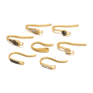 Stainless Steel Earring Hooks Gold Silver Plated French Earring Wires With Zirconia Rhinestone For DIY Jewelry Making Findings Accessories