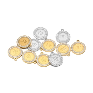 Stainless steel zodiac pendants with cubic zirconia accents in gold and silver finish