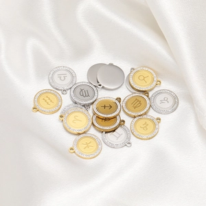 Twelve constellation zodiac pendants in gold and silver with cubic zirconia inlays