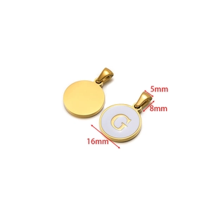 Stainless steel 26-letter round pendant with gold plating and white enamel letter G