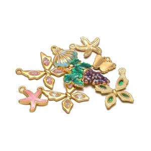 Assorted enamel stainless steel pendants with butterfly, starfish and seashell for DIY jewelry