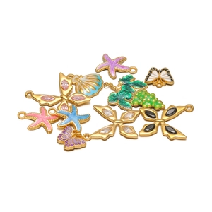 Stainless Steel Heart Lock Butterfly Starfish Shell Pendant Enamel Inlaid Rhinestone DIY Jewelry Making Accessories For Necklace Earrings