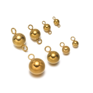 Polished gold stainless steel sphere pendants with rings for DIY jewelry making